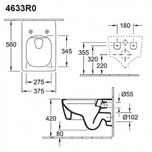 Memento 2.0 Washdown toilet, rimless, wall-mounted, Graphite CeramicPlus