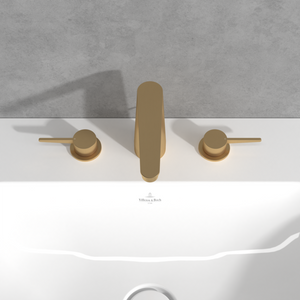 Conum Three-hole basin mixer with draw bar outlet fitting, Brushed Gold