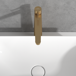 Conum Tall single-lever basin mixer with push-open waste, Brushed Gold