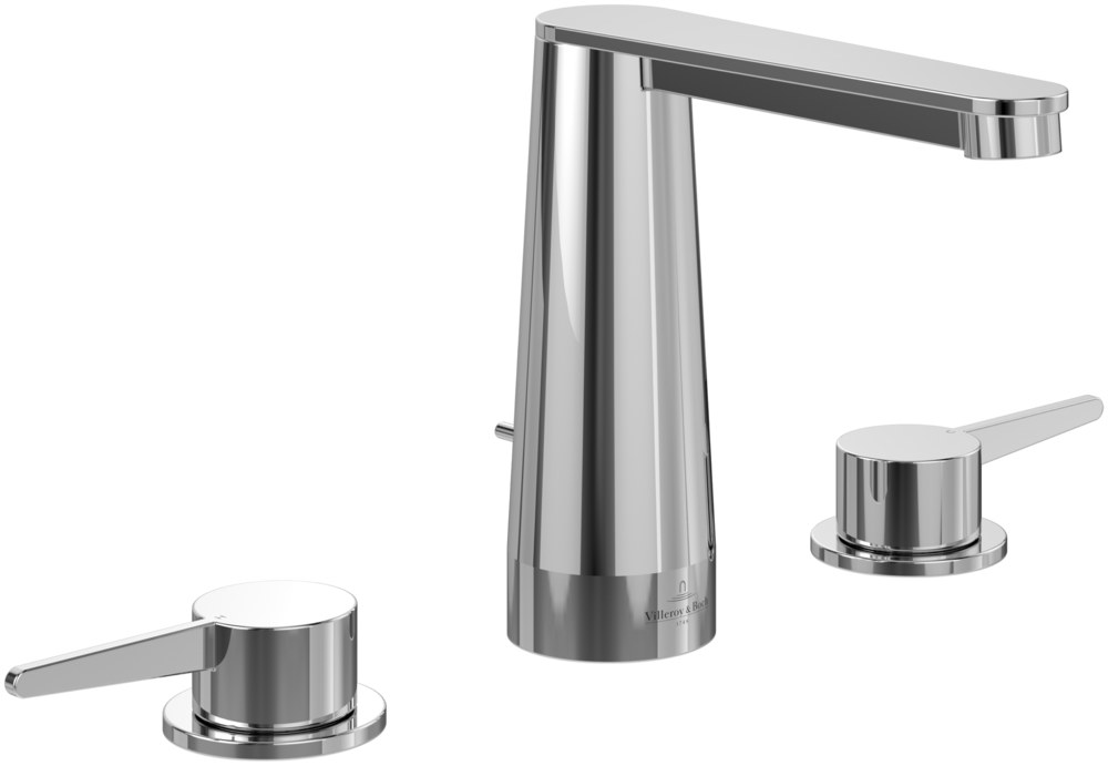 Conum Three-hole basin mixer with draw bar outlet fitting, Chrome