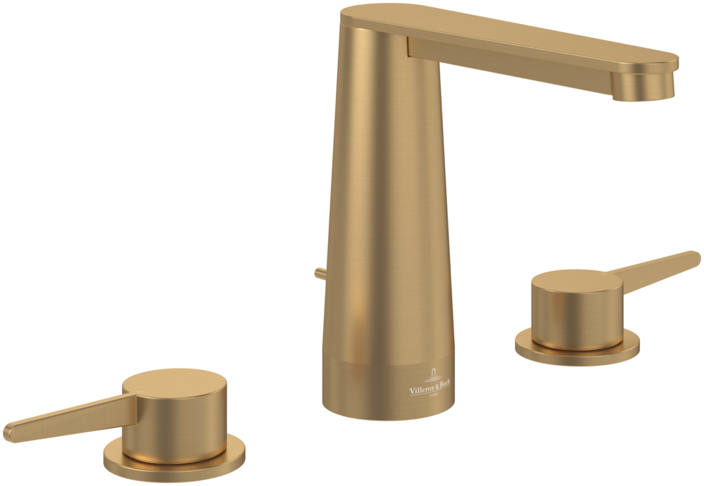 Conum Three-hole basin mixer with draw bar outlet fitting, Brushed Gold