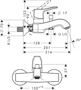 Metris Classic bath mixer for exposed installation