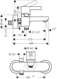 Metris S Single lever bath mixer for exposed installation