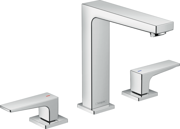 Metropol 3-hole basin mixer 160 with lever handles and push-open waste set